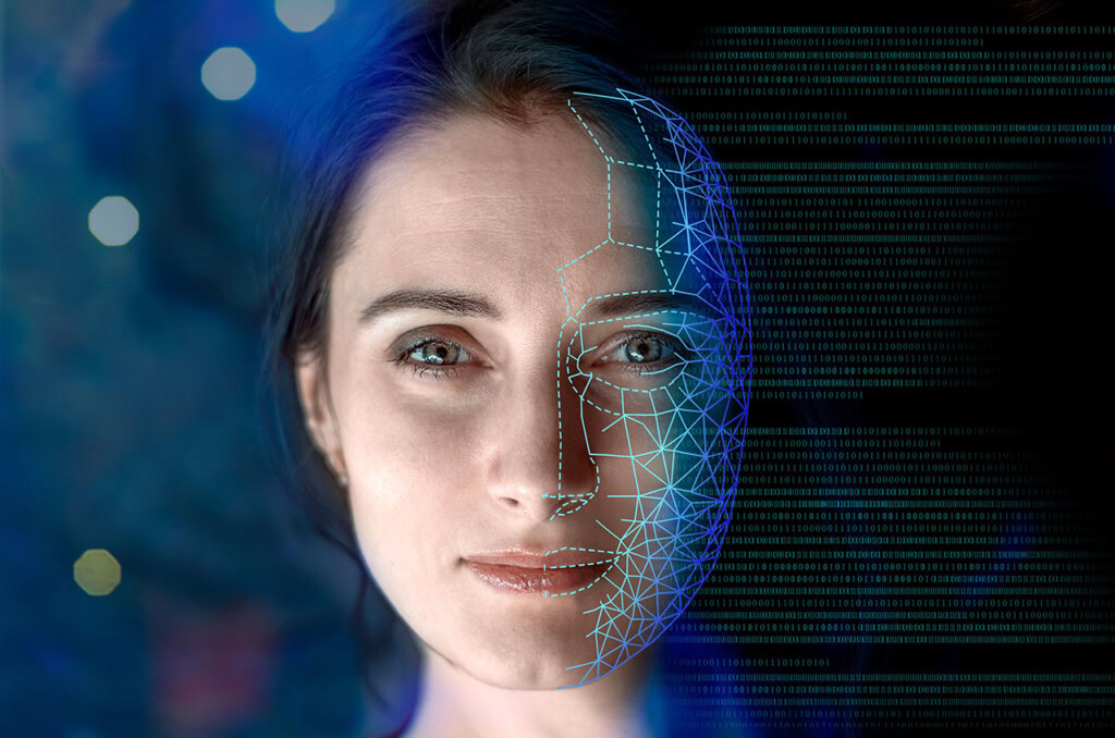 Portrait,of,a,woman,symbolically,turning,into,virtual,human,,virtual